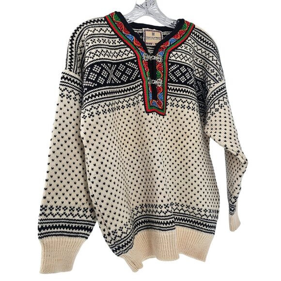 VTG Dale of Norway Wool METAL Clasp Sweater Pullover S FAIR ISLE NORDIC Birdseye - Picture 11 of 14